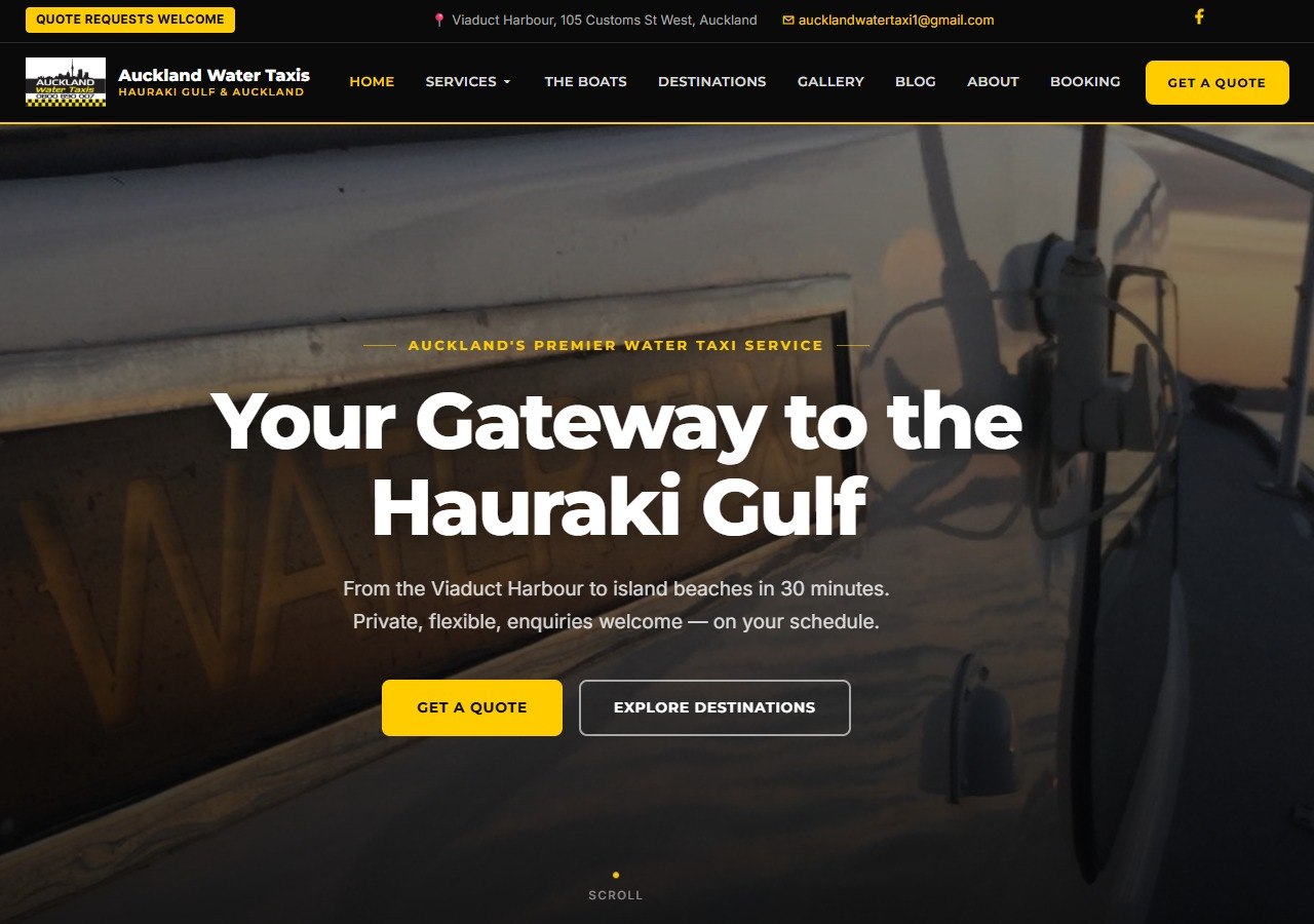 Auckland Water Taxis website homepage