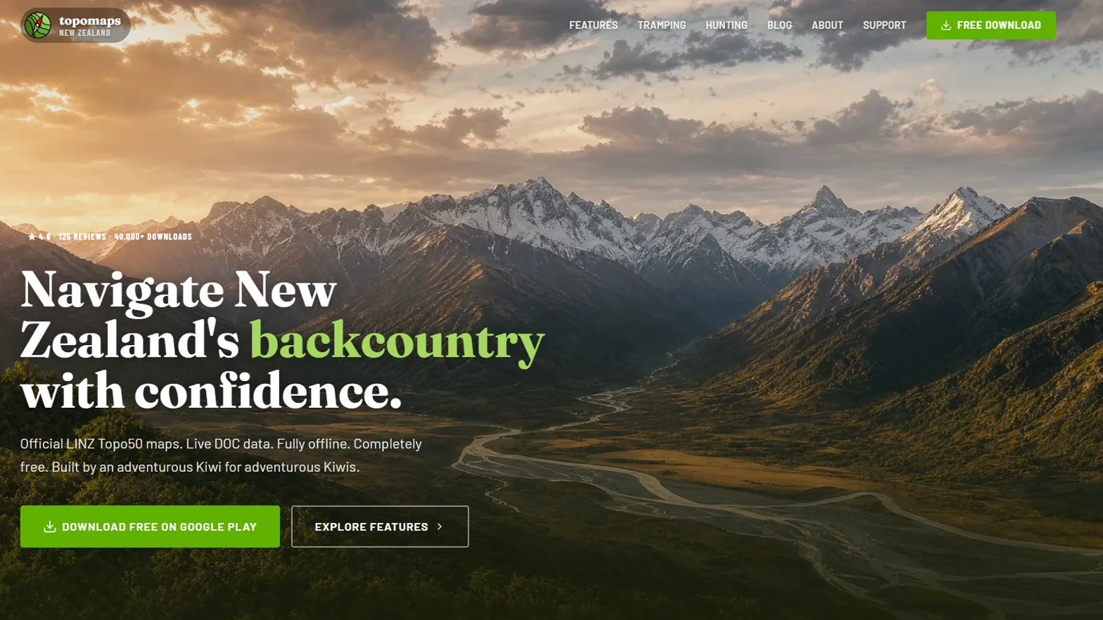 TopoMaps New Zealand website homepage